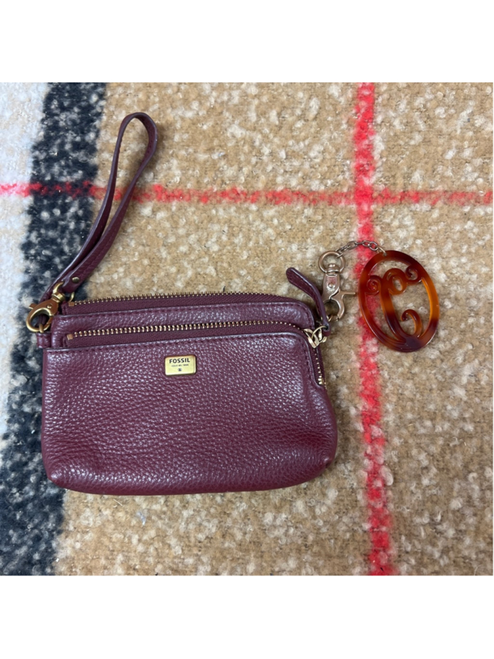 Women's Fossil Burgundy Leather Wristlet Clutch One Size